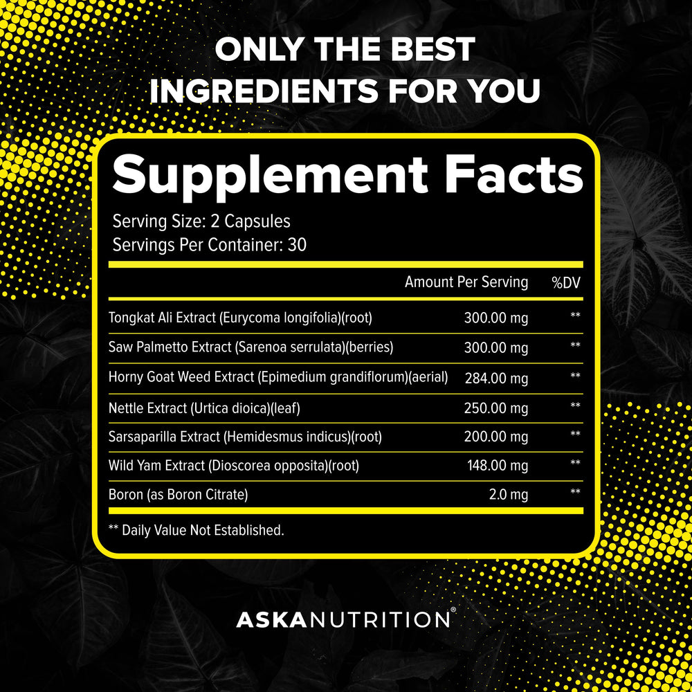 Capsules of ASKA Nutrition testosterone booster ready for daily stamina