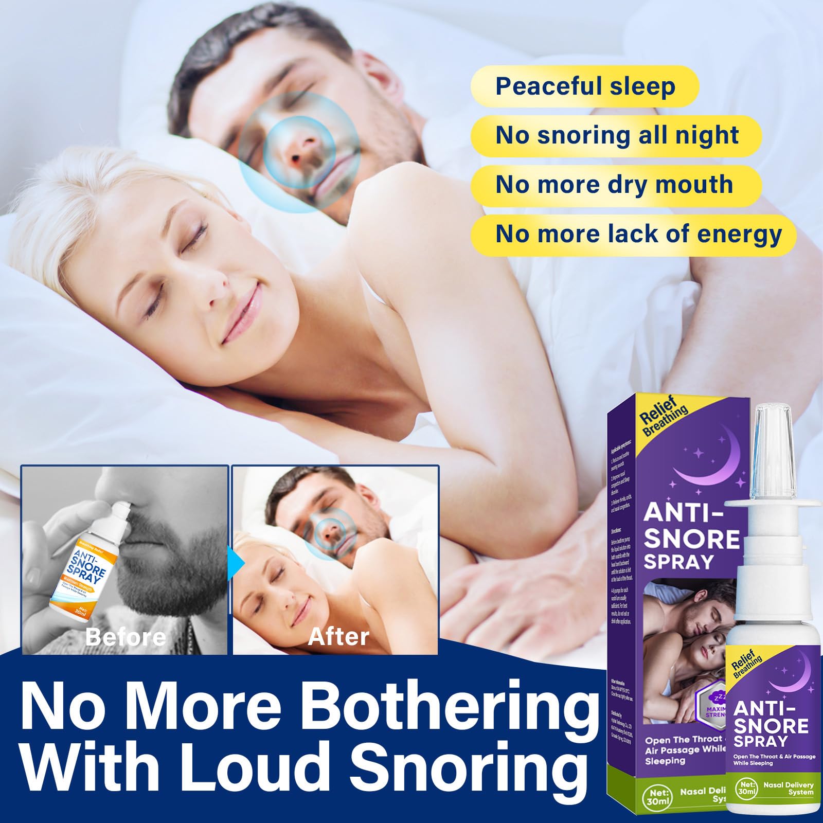 Asomooh Stop Snoring Spray ready for night-time before-bed use.