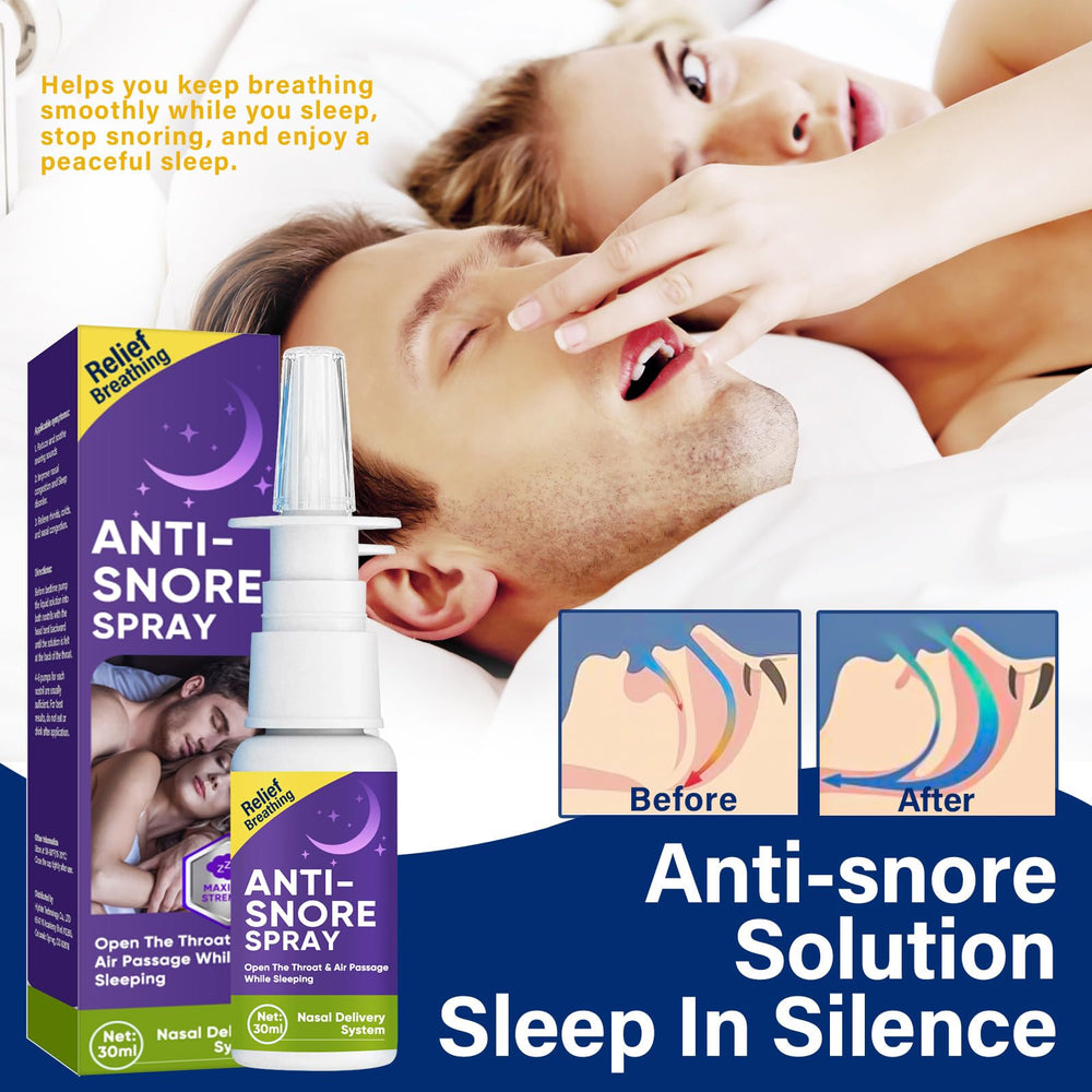 Asomooh Stop Snoring Spray packaging displayed as a portable 30ml bottle.