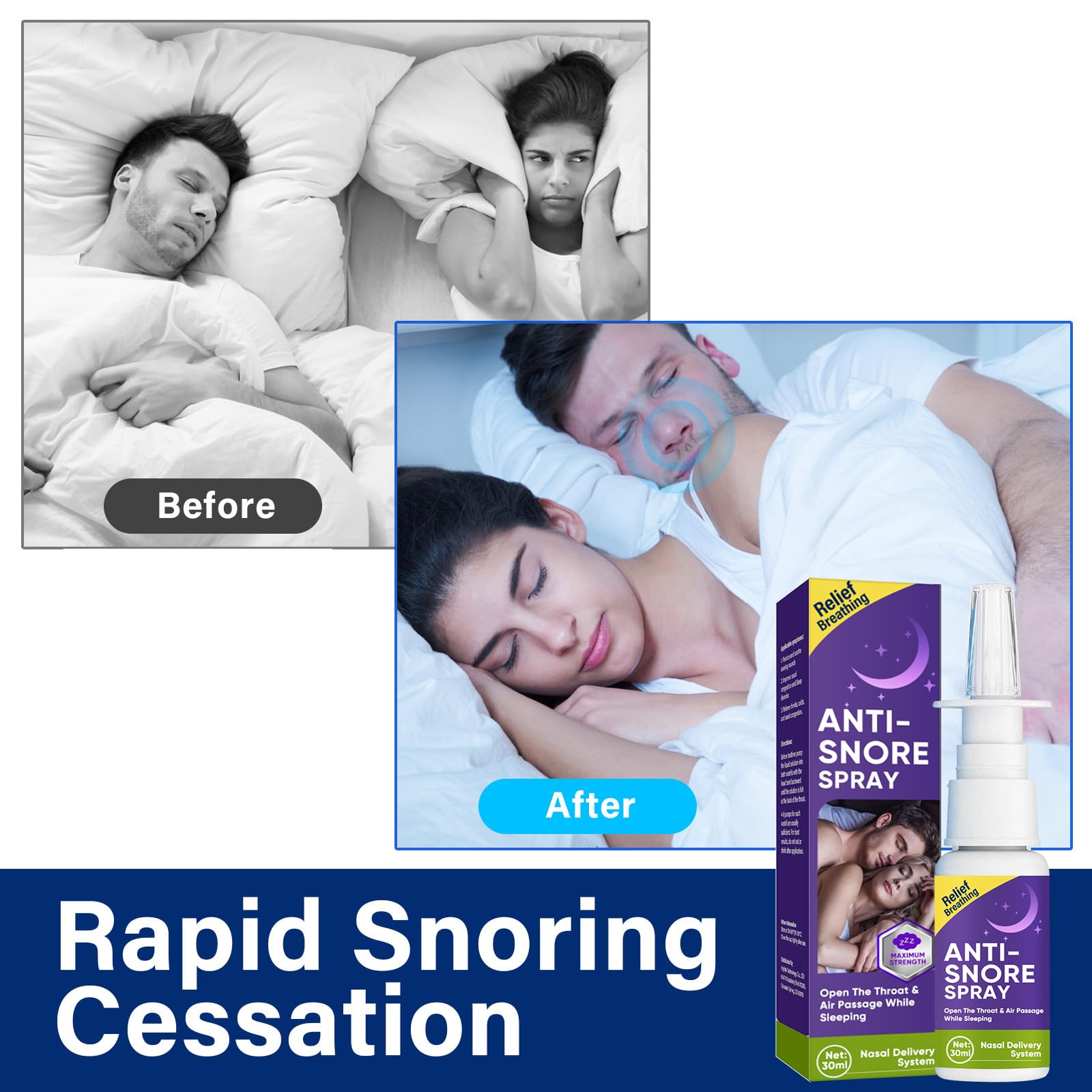 Asomooh Stop Snoring Spray in travel-compact case for on-the-go sleep support.