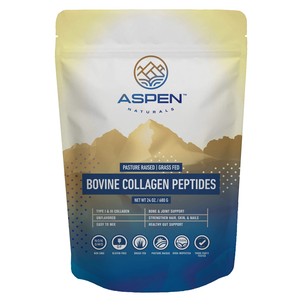 Aspen Naturals packaging emphasizing grass-fed, unflavoured option