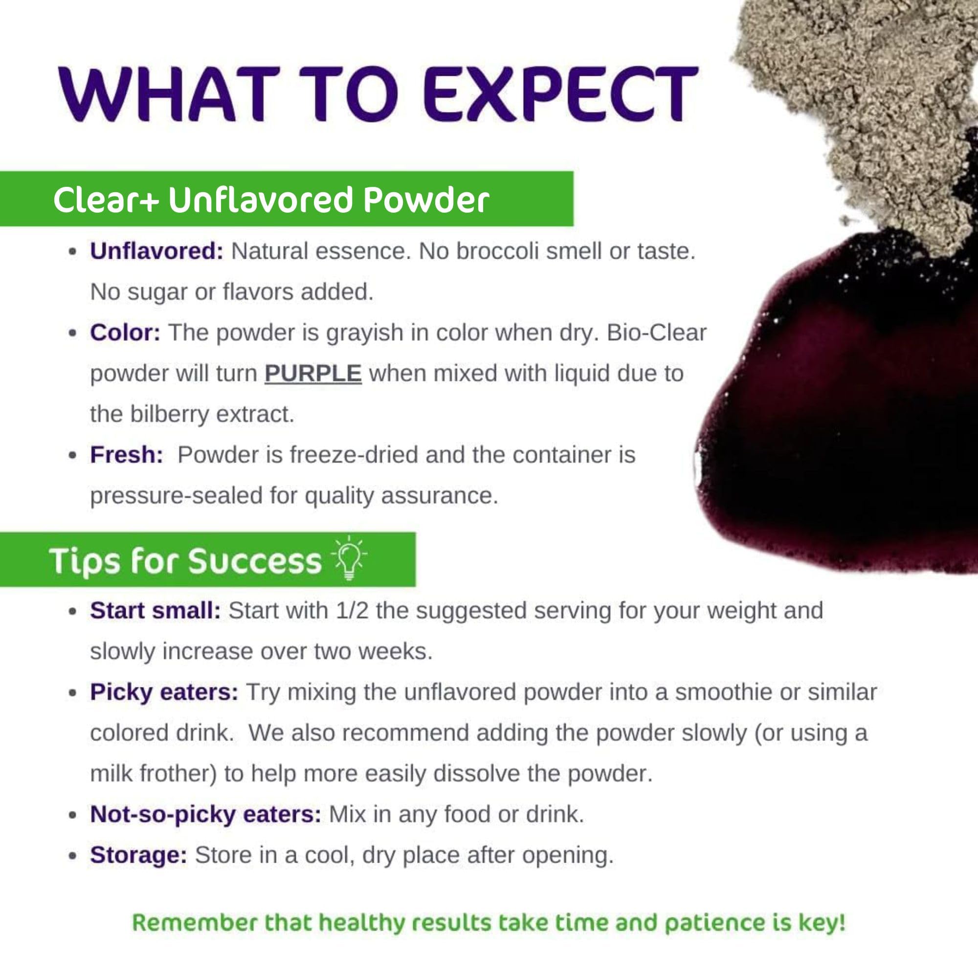 Product packaging display showing a 30-day Clear+ Detoxification supply.