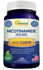 aSquared Nicotinamide with CoQ10 bottle provides energy support.