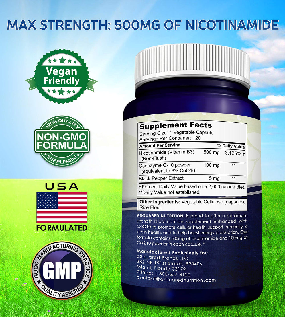 Gluten-free badge on aSquared Nicotinamide with CoQ10 bottle.