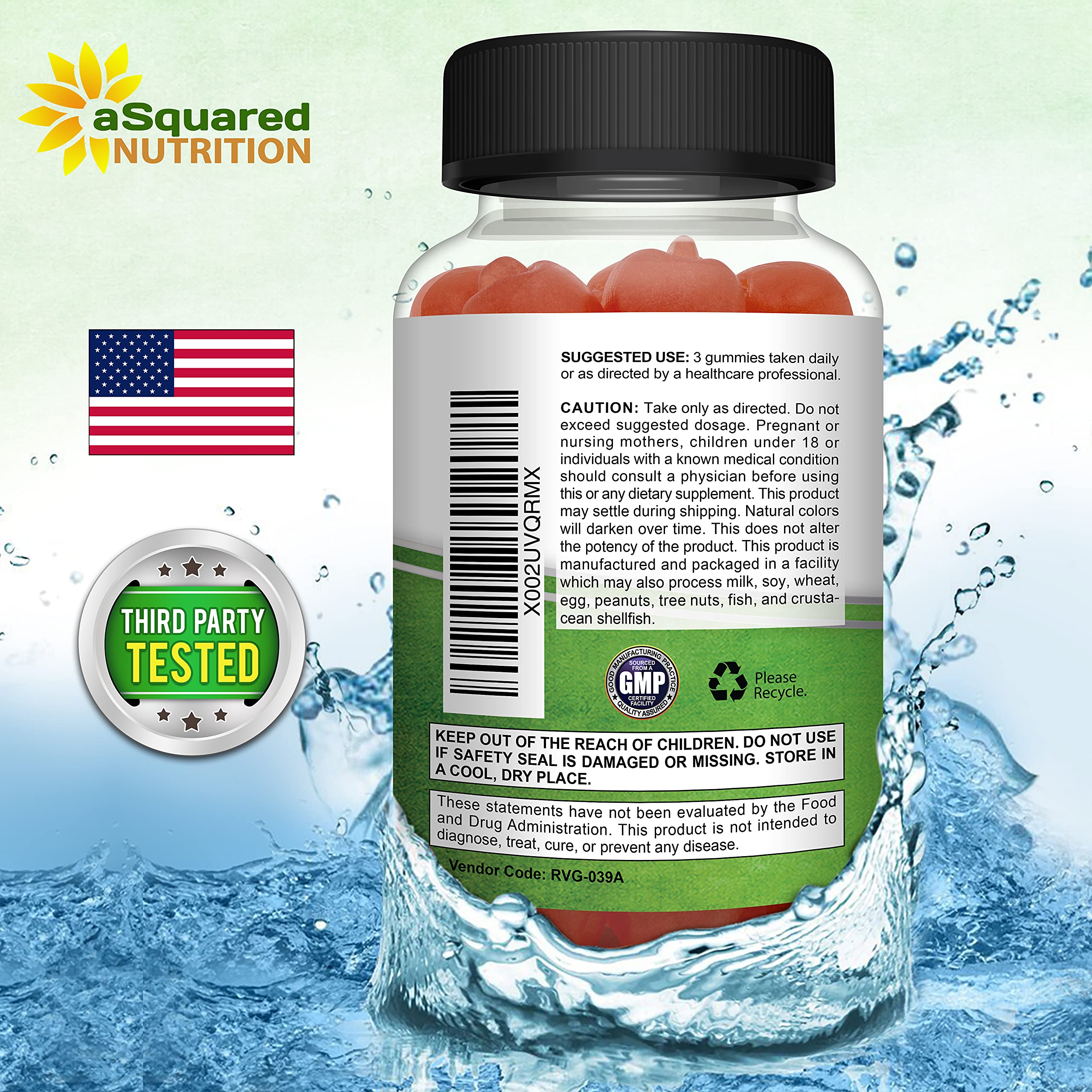 aSquared Nutrition Apple Cider Vinegar Gummies packaging and ingredients list