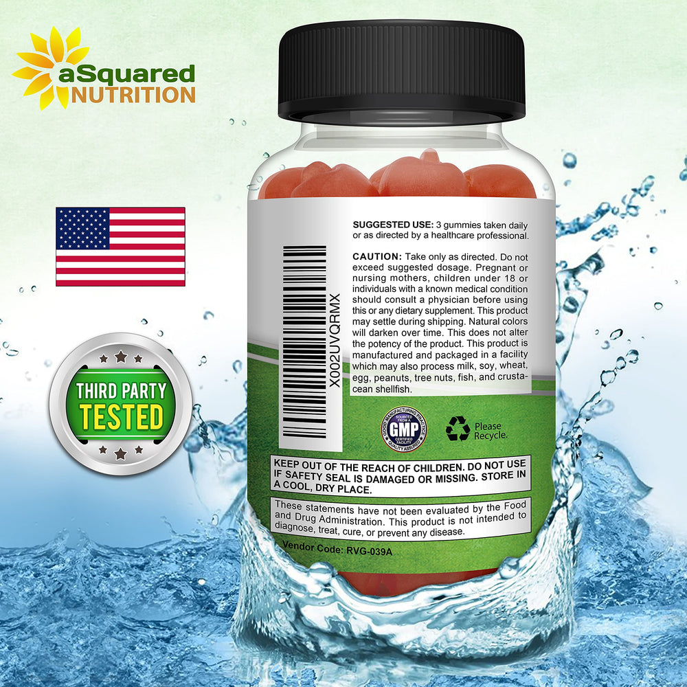 aSquared Nutrition Apple Cider Vinegar Gummies packaging and ingredients list