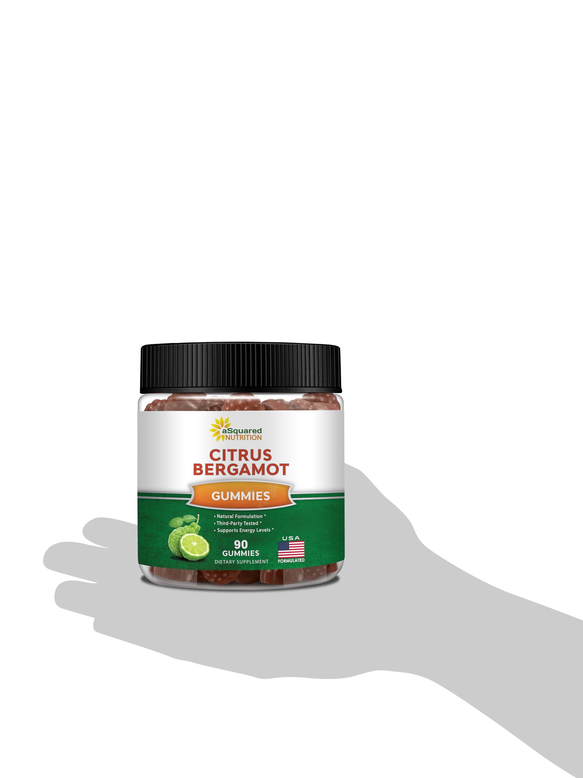 aSquared Nutrition Citrus Bergamot Gummies packaging scene conveys premium quality.