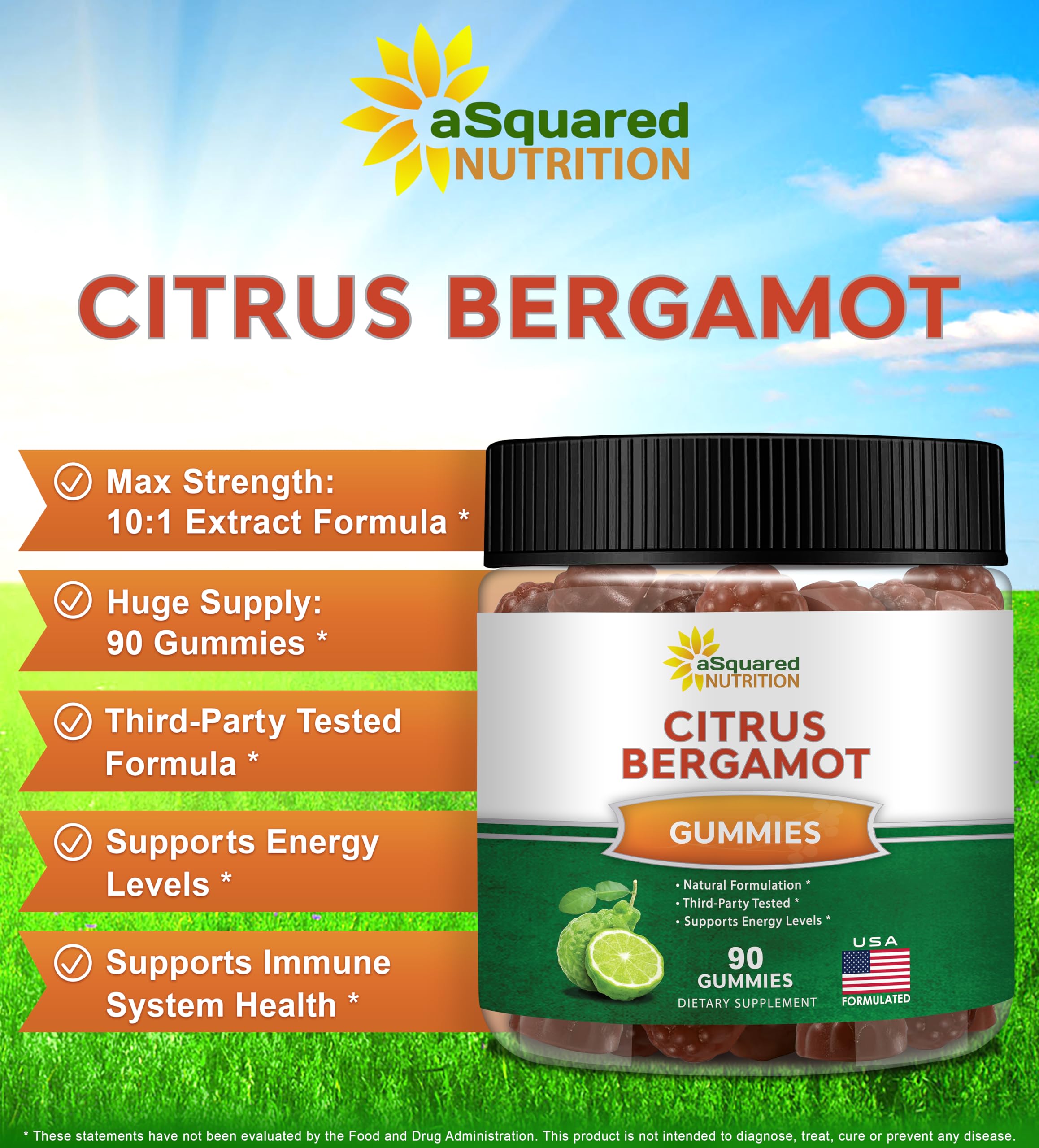 aSquared Nutrition Citrus Bergamot Gummies pour showing convenient daily intake.