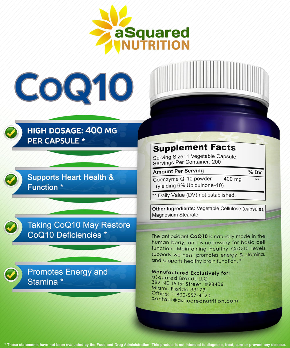 aSquared Nutrition CoQ10 capsules close-up highlighting compact size