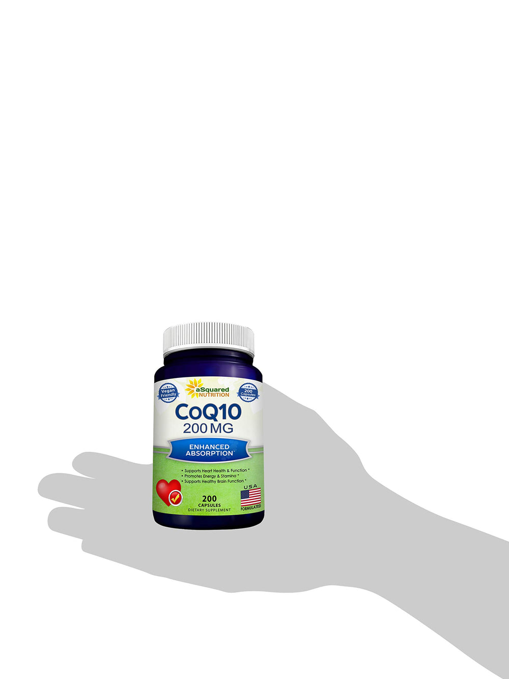 aSquared Nutrition CoQ10 capsules arranged on a table for daily supplementation