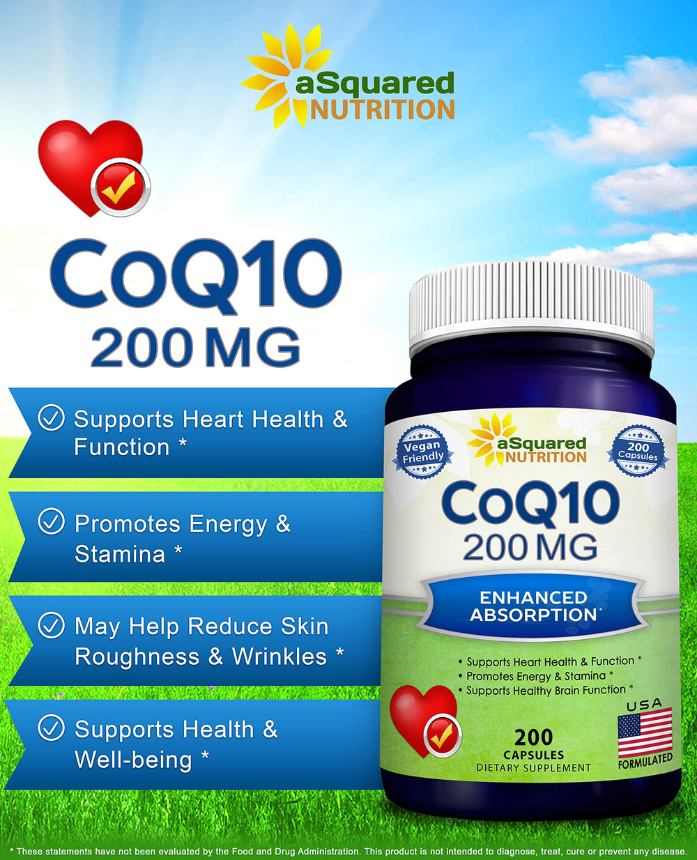 aSquared Nutrition CoQ10 capsules close-up highlighting convenient daily intake
