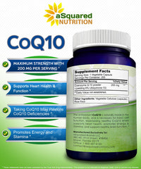 aSquared Nutrition CoQ10 label back lists ingredients and suggested use
