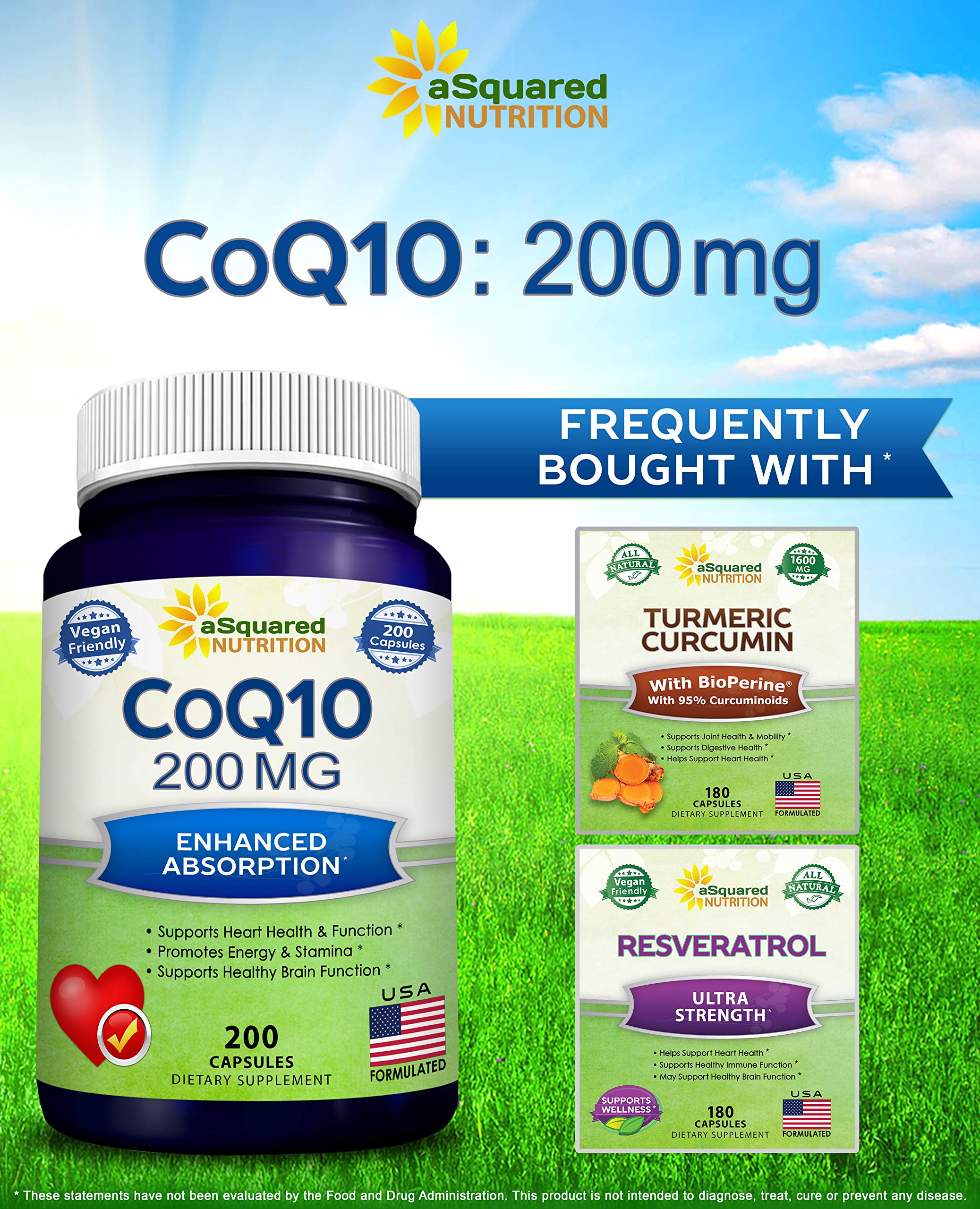 aSquared Nutrition CoQ10 packaging box targeting active adults seeking antioxidant support