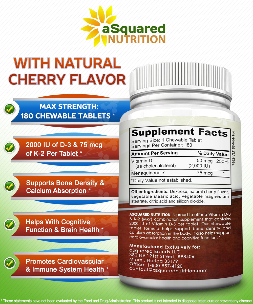aSquared Nutrition tablet shows 2000 IU D3 and 75 mcg K2