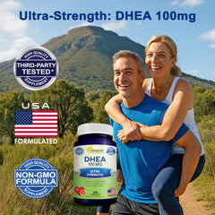 Asquared Nutrition DHEA 100mg bottle back label with ingredients and directions.