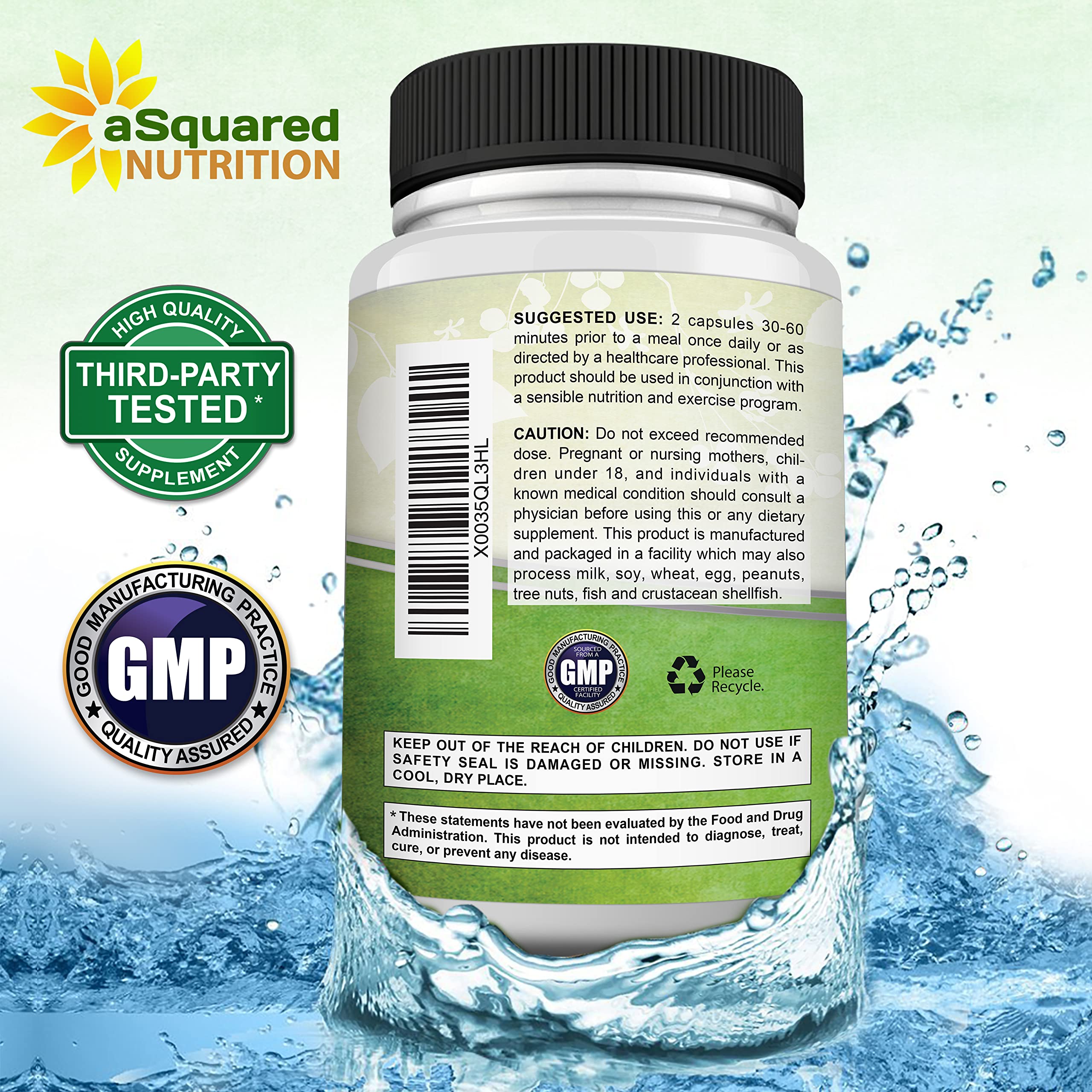 aSquared Nutrition Garcinia Cambogia hca content note on label highlights potency