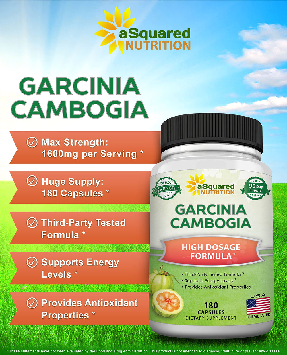 aSquared Nutrition Garcinia Cambogia label closeup shows standardized extract details