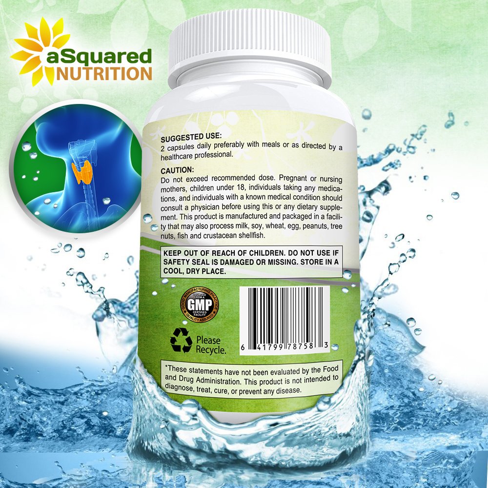 aSquared Nutrition label featuring iodine from bladderwrack and kelp for thyroid support