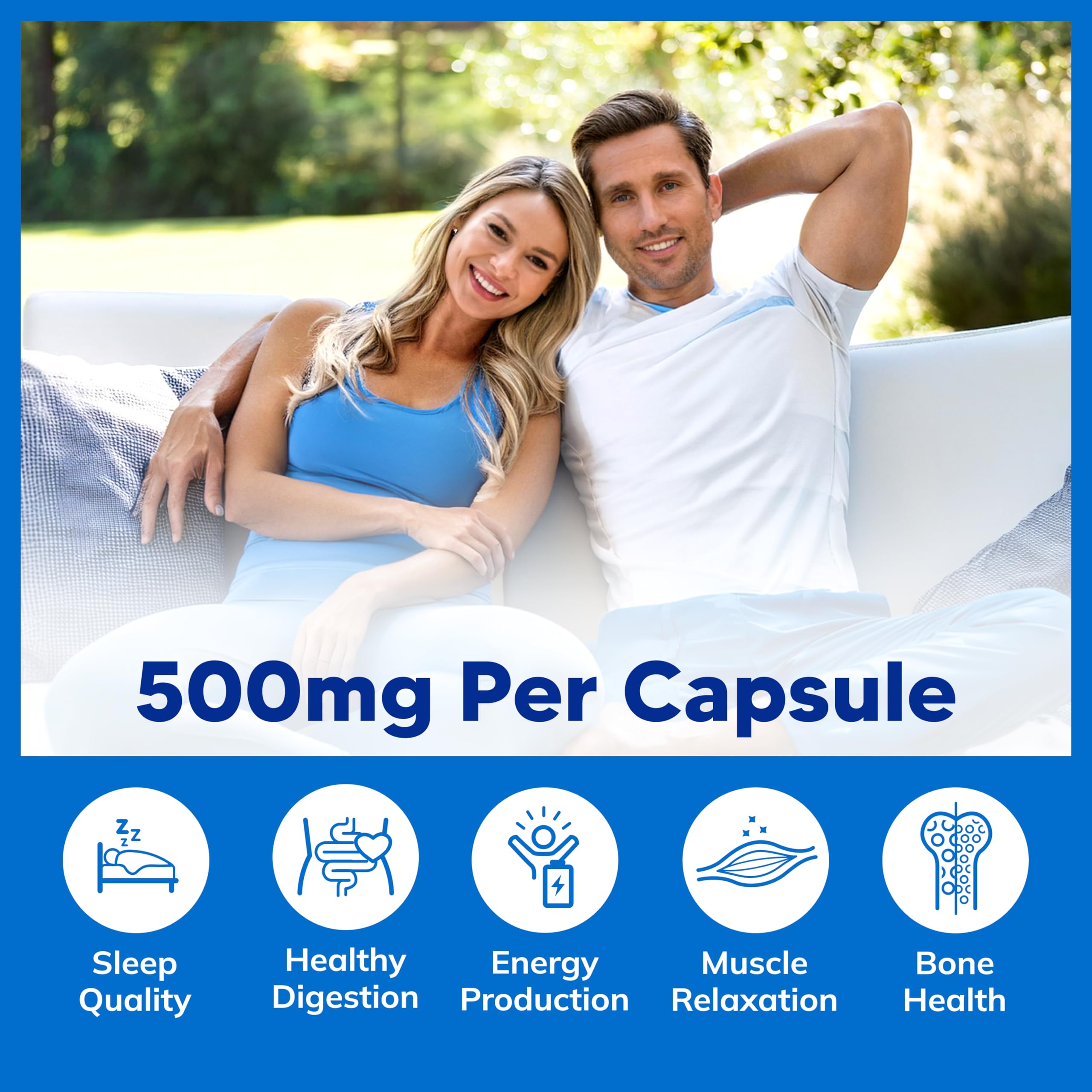 Asquared Nutrition Magnesium 500mg bottle upright emphasizes six-month supply.