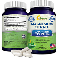 aSquared Nutrition Magnesium Citrate 833mg bottle supports energy and muscle function