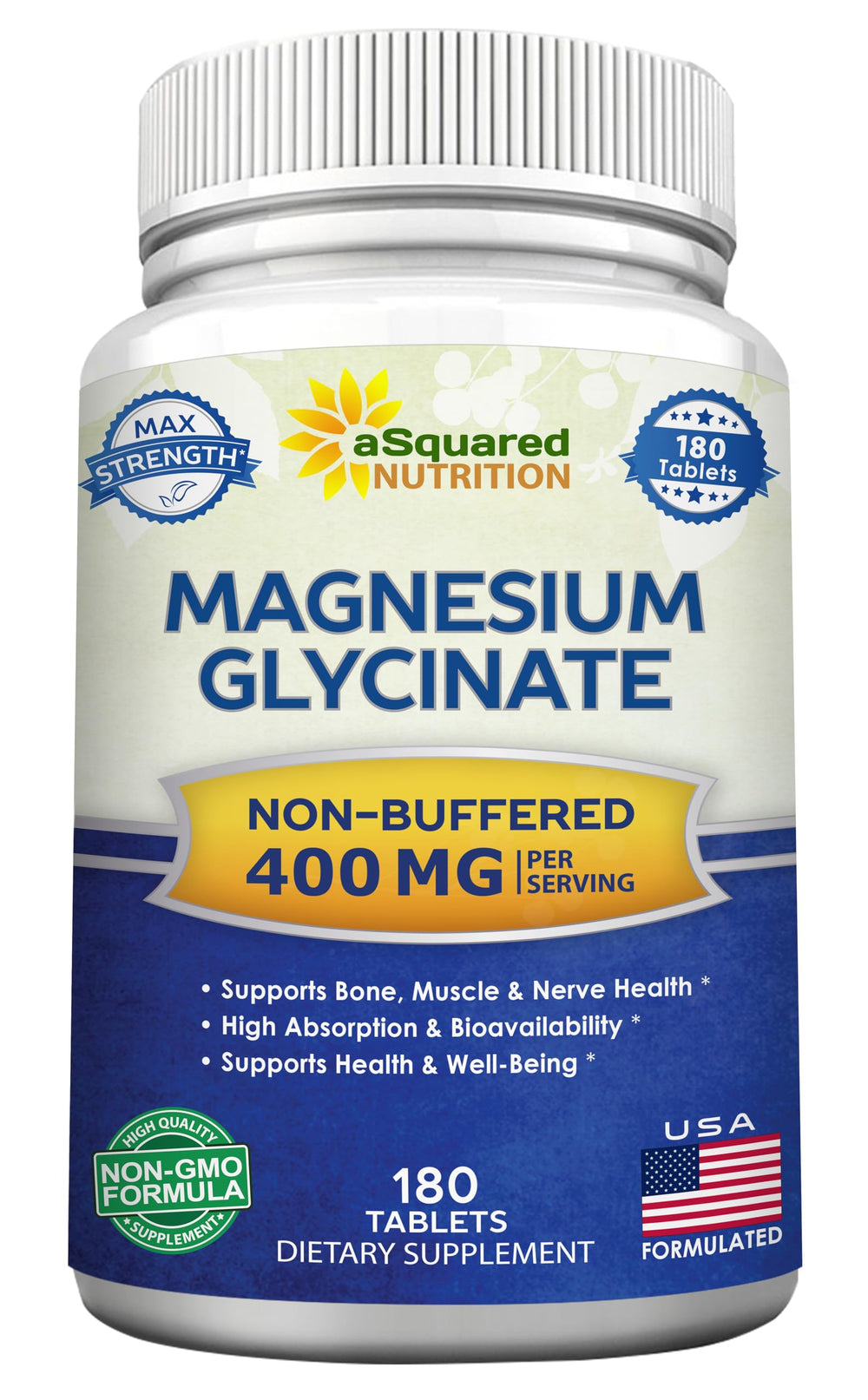 aSquared Nutrition magnesium glycinate 400mg bottle for daily use in routines