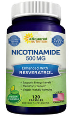 aSquared Nutrition Nicotinamide with Resveratrol bottle front view for vitality support.