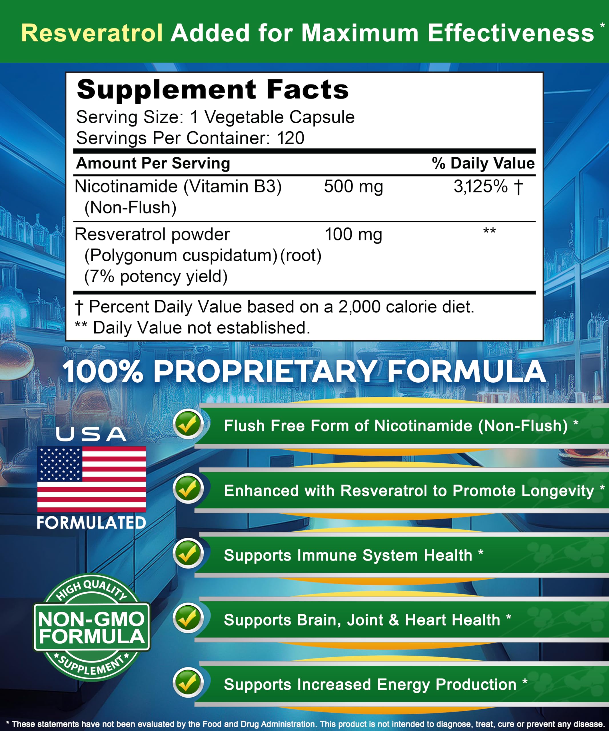 Side view of the aSquared Nutrition bottle emphasizing Non-Flush Nicotinamide.