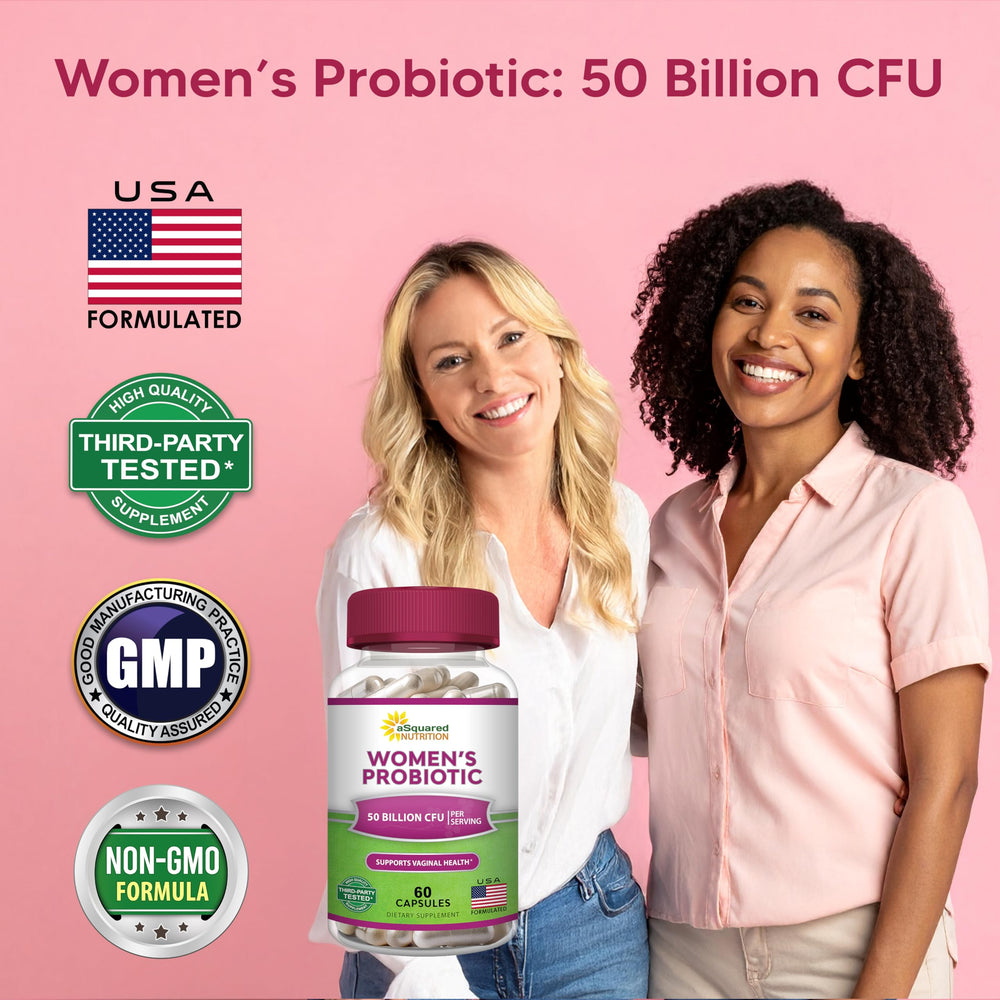 Ingredients panel highlighting probiotic strains and seaweed prebiotic for microbiome balance.