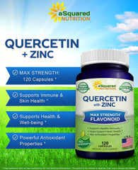 aSquared Nutrition Quercetin 1000mg with Zinc capsules poured, easy daily intake.