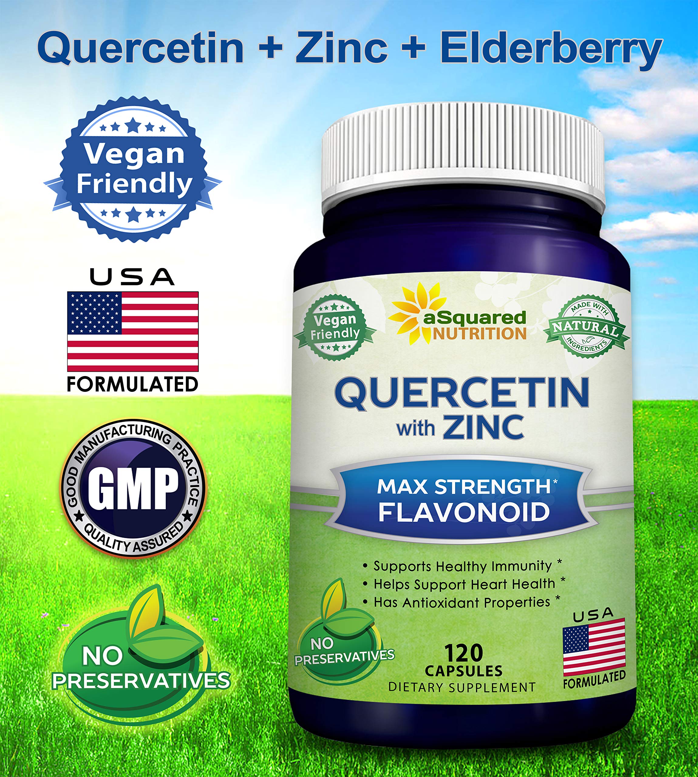 aSquared Nutrition Quercetin 1000mg with Zinc zinc source label close-up.