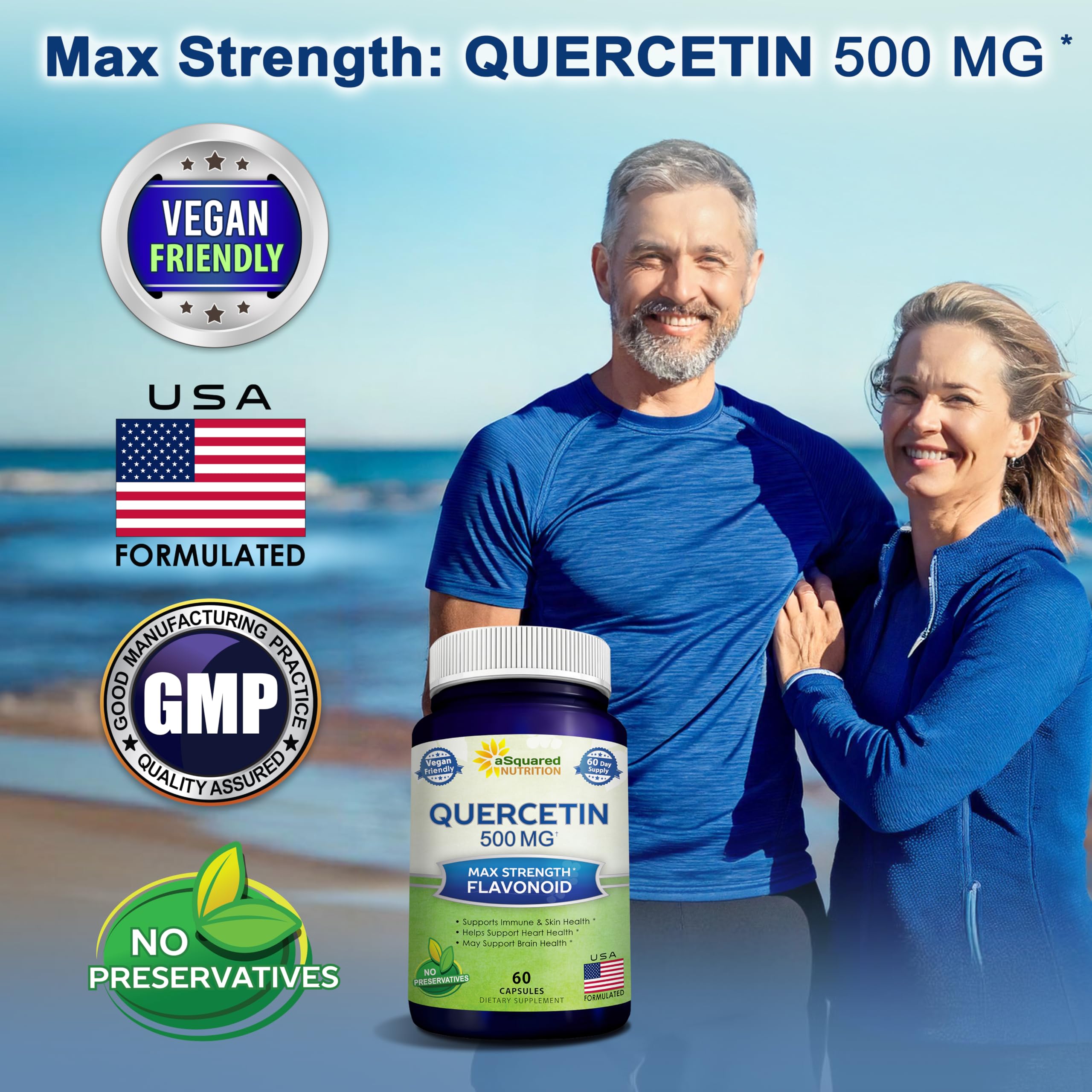 aSquared Nutrition Quercetin capsules in focus for easy vegan daily wellness