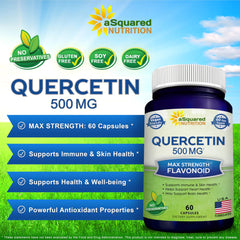 aSquared Nutrition Quercetin 500mg label detail highlights potency and clean ingredients