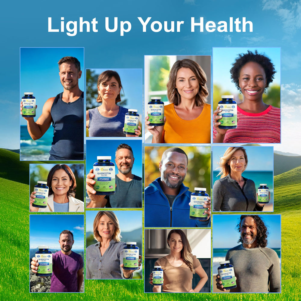 Vegetarian capsules beside fresh berries and greens, hinting at natural flavonoid source