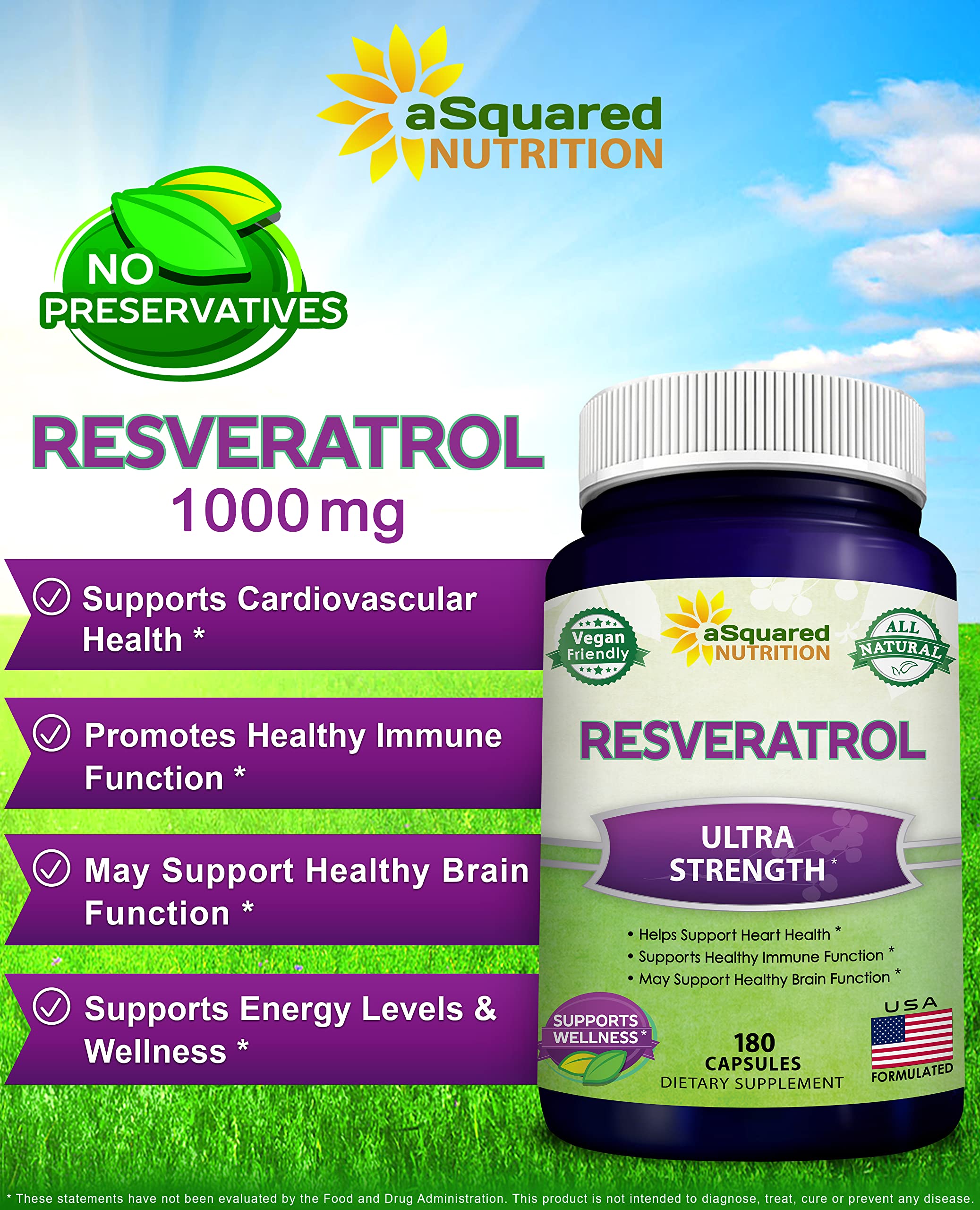 aSquared Nutrition resveratrol 90-day supply packaging emphasizes value and consistency.