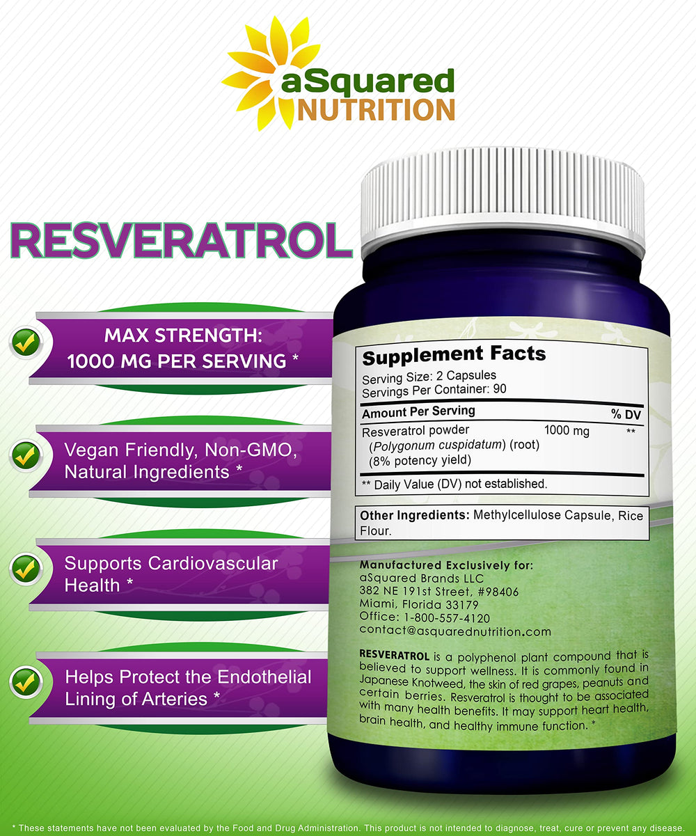 aSquared Nutrition resveratrol GMP manufacturing badge reassures USA-based production standards.