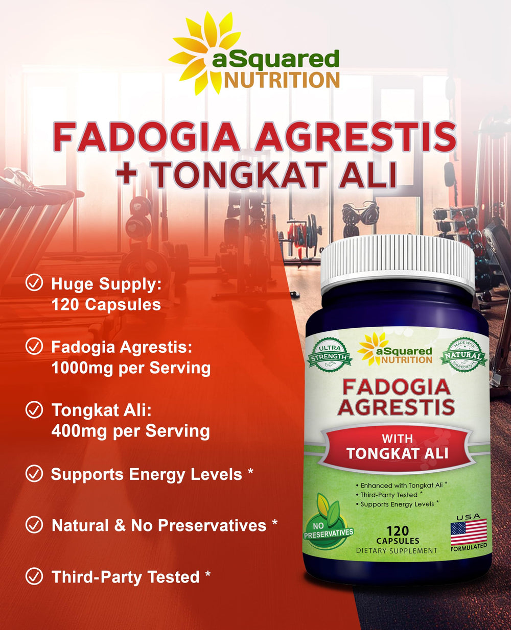 aSquared Nutrition Tongkat Ali capsules closeup emphasizes potency for stamina and recovery potential