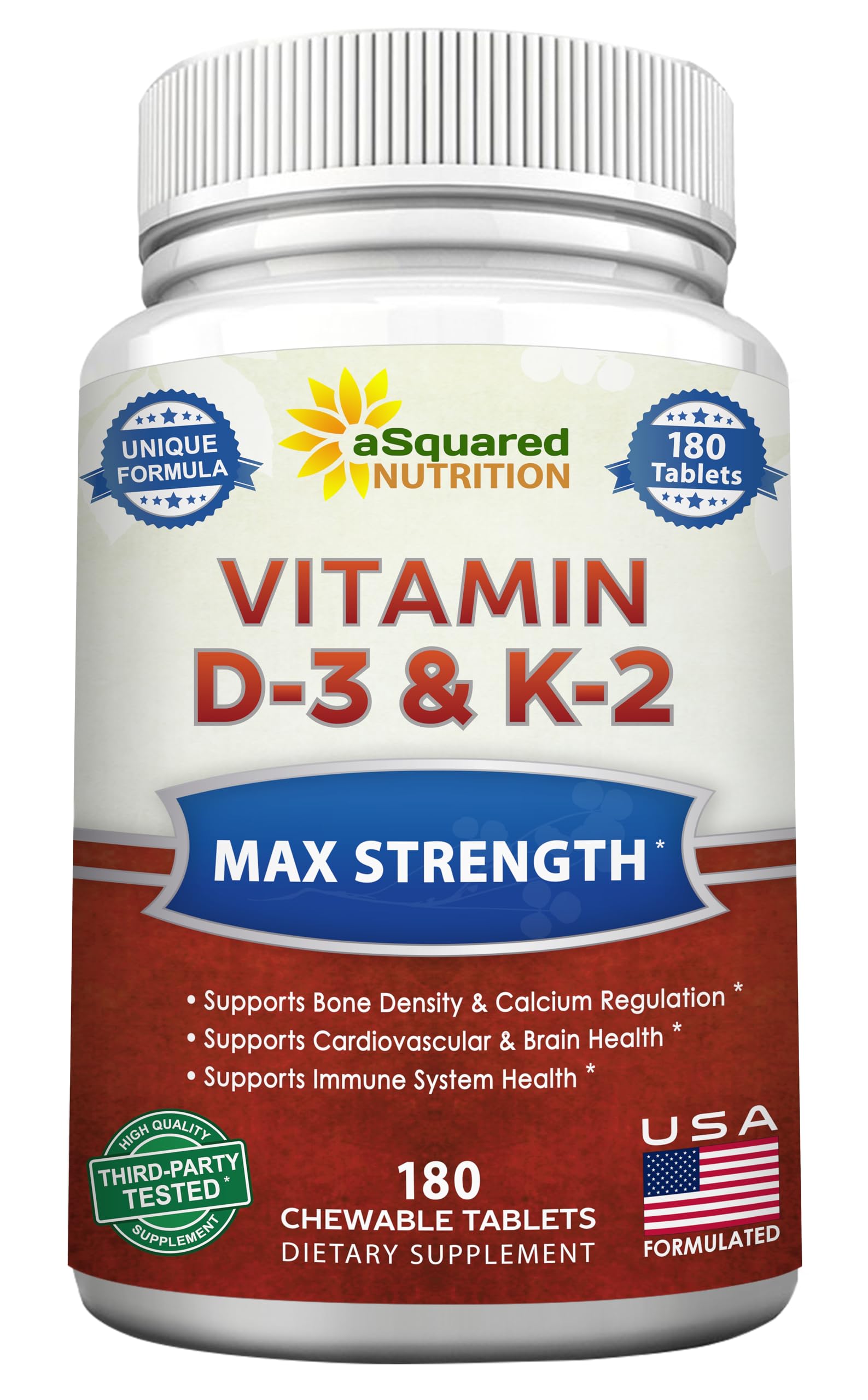 aSquared Nutrition Vitamin D3 with K2 bottle front label for bone support