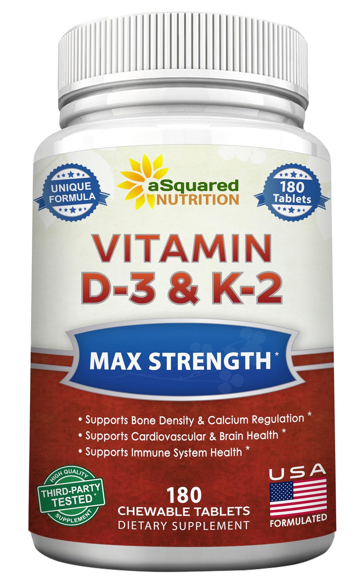 aSquared Nutrition Vitamin D3 with K2 bottle front label for bone support
