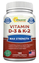 aSquared Nutrition Vitamin D3 with K2 bottle front label for bone support