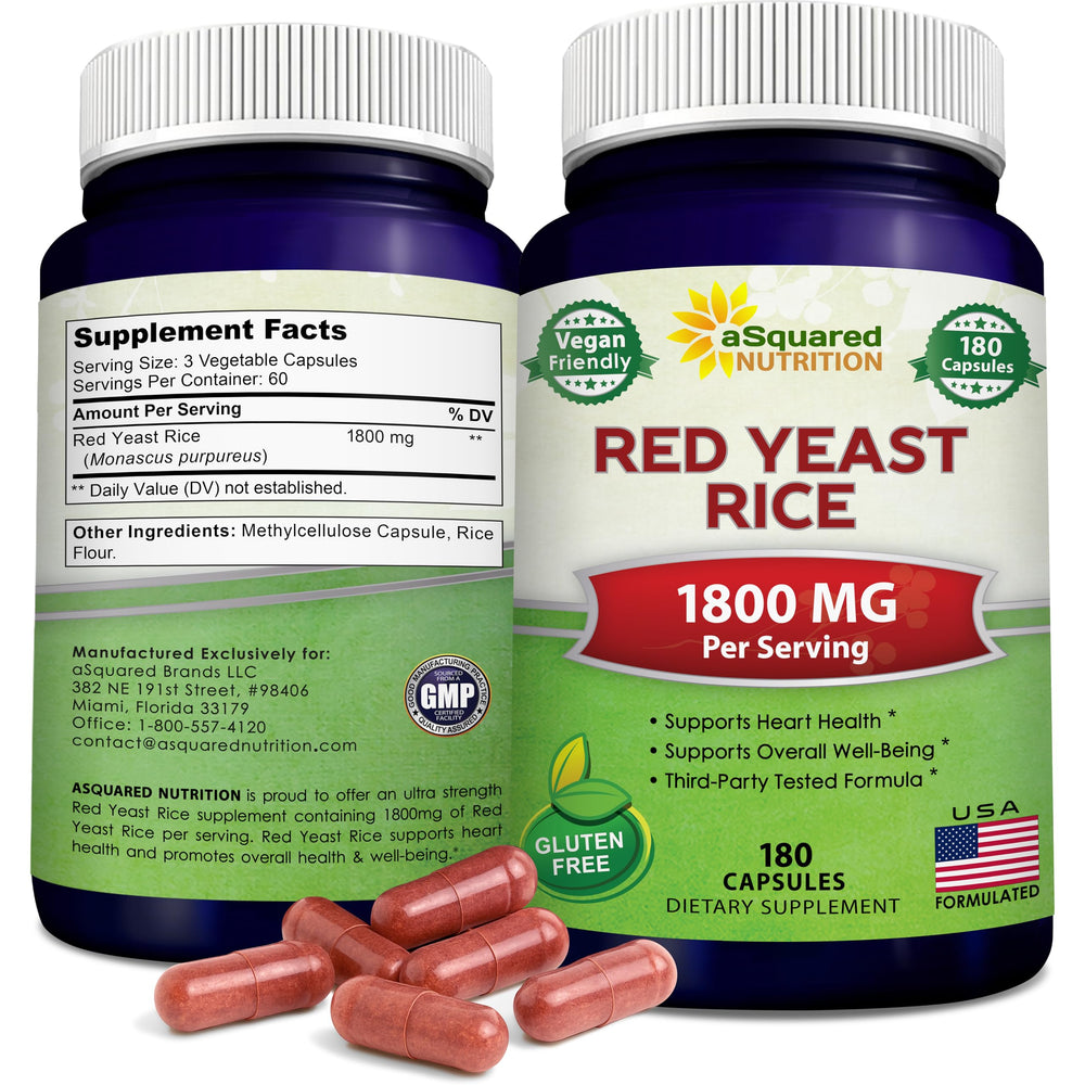 aSquared Nutrition Red Yeast Rice 1800mg bottle—potential support for healthy circulation.