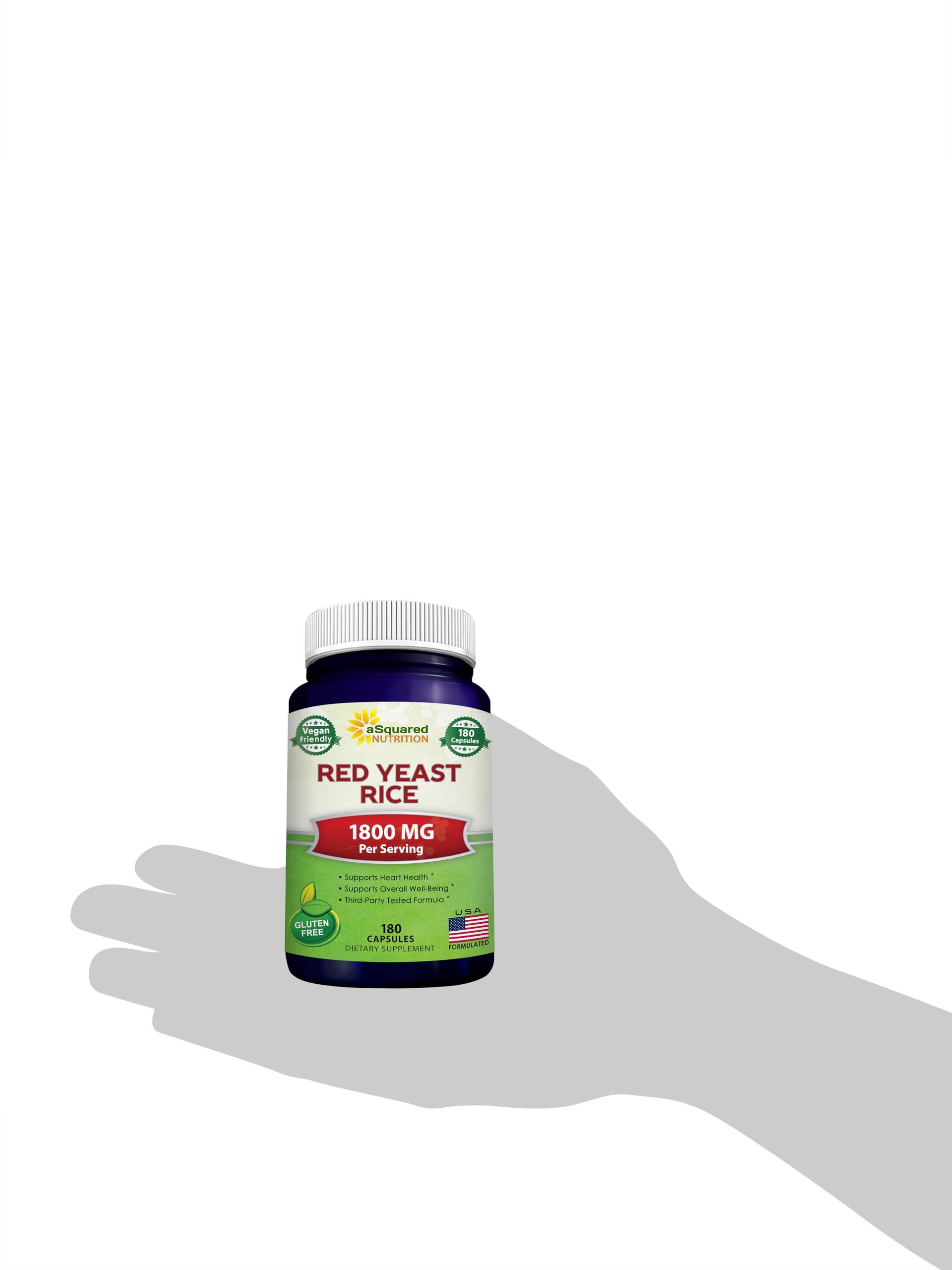 aSquared Nutrition red yeast rice bottle and label details for serving size