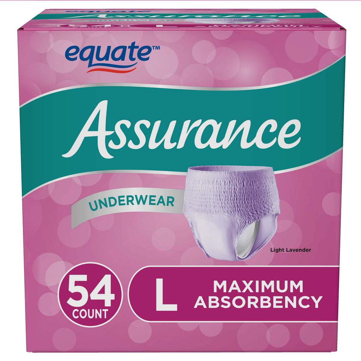 Assura women's max-absorbency underwear front view showing contoured core for dry comfort.