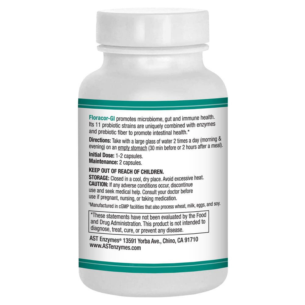 AST Enzymes Floracor capsules closeup for convenient daily digestion support.