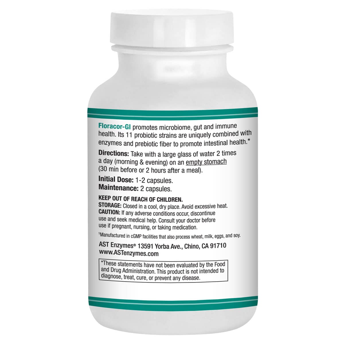 Floracor-GI label close-up highlighting probiotic and enzyme blend.