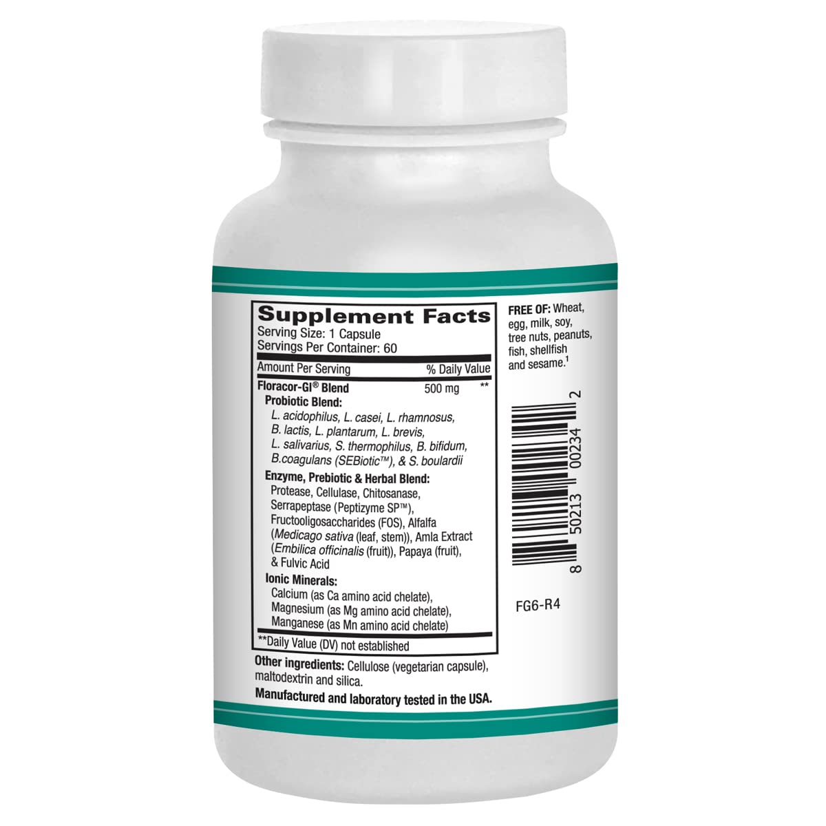AST Enzymes Floracor label details highlighting vegan, allergen-free formula.