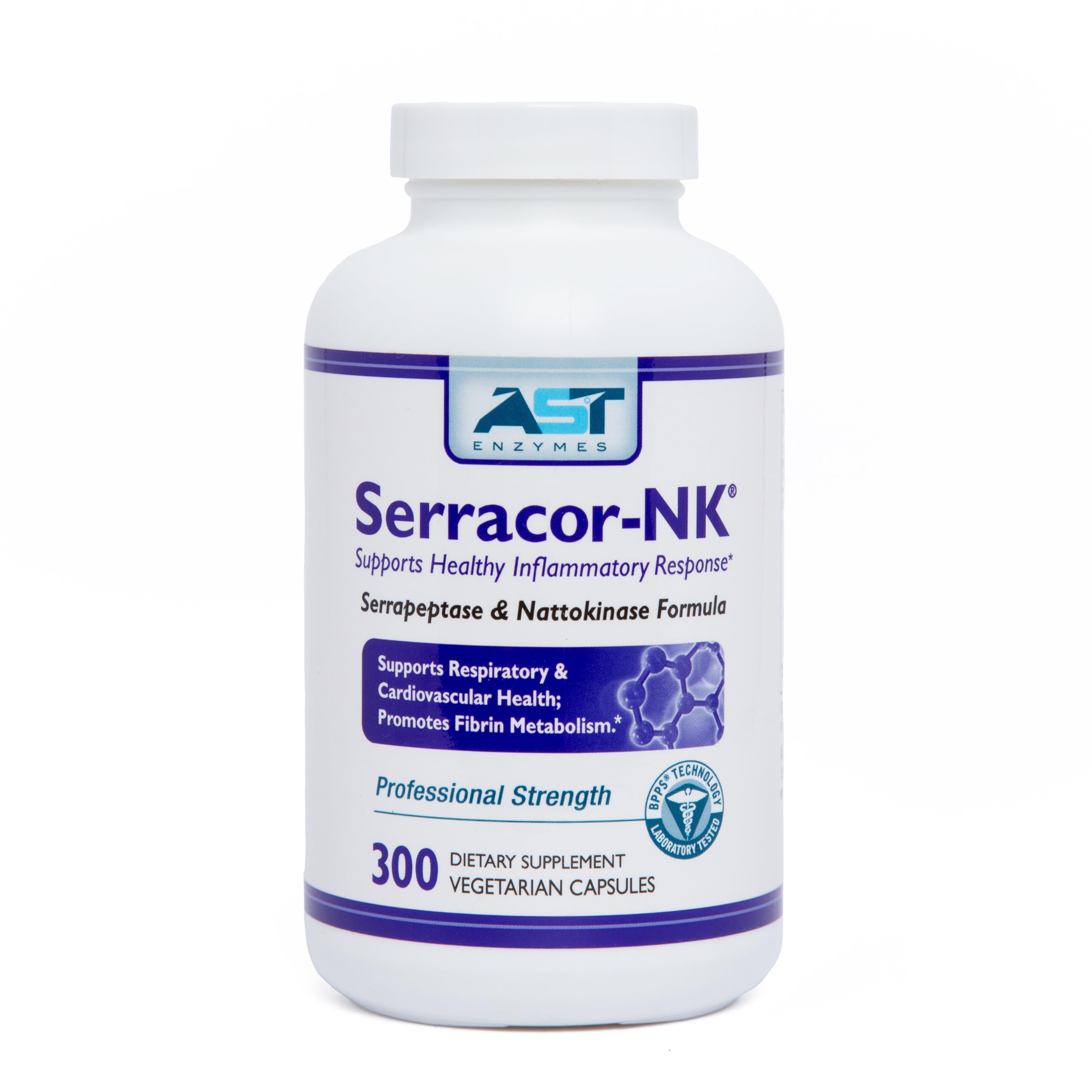 AST Enzymes Serracor-NK bottle label close-up for potential circulatory support.