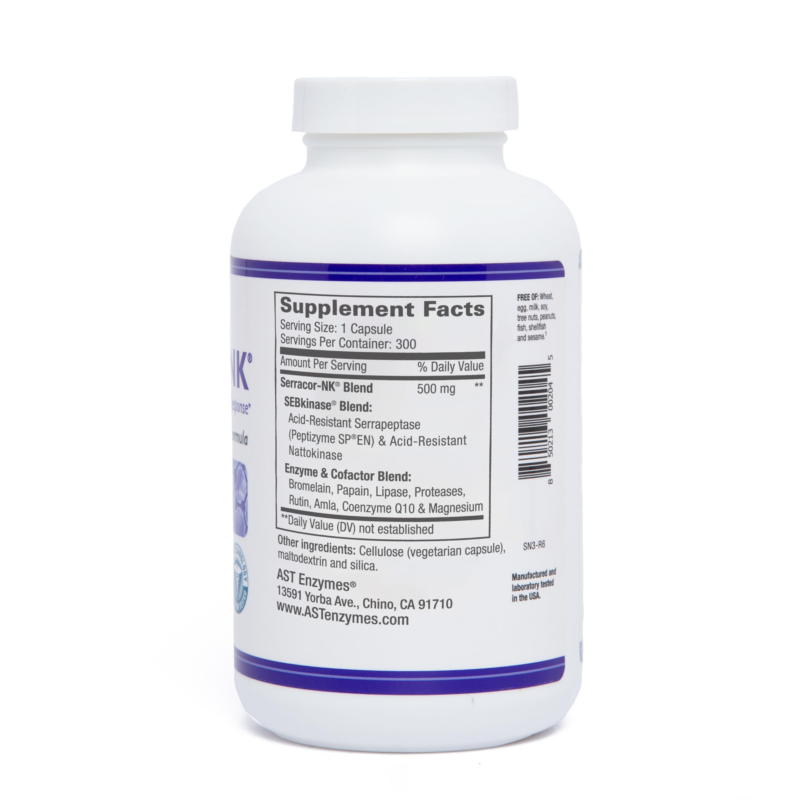 AST Enzymes Serracor-NK capsules close-up highlighting acid-resistant formula.