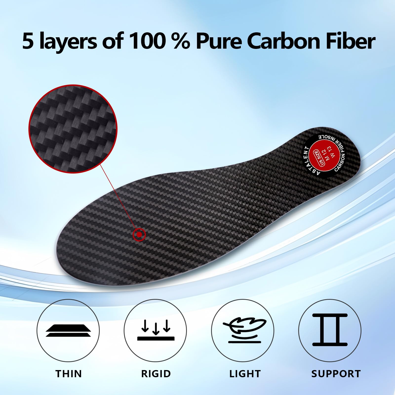 ASTALENT carbon fiber insole compatible with athletic footwear and sports.