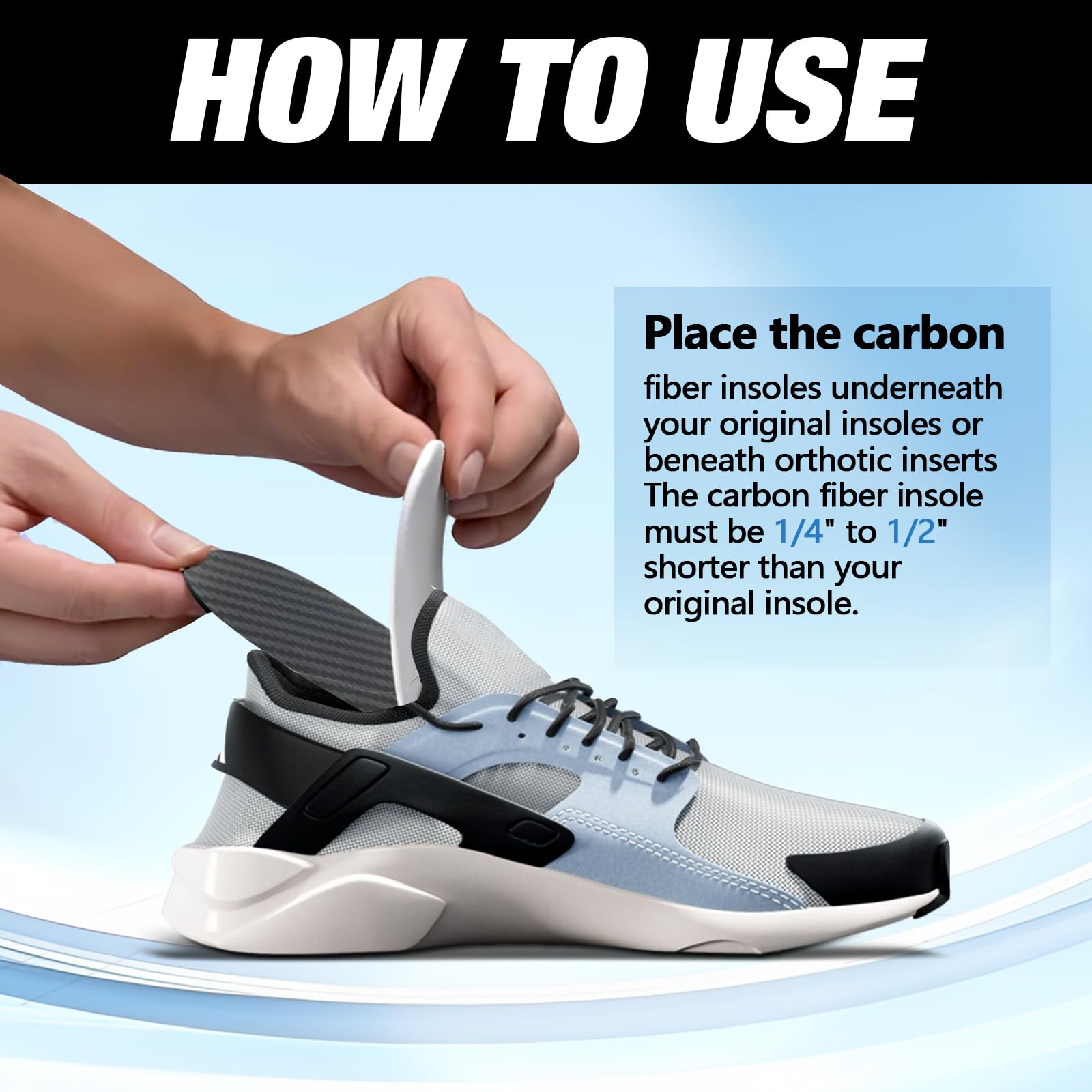 ASTALENT carbon fiber insole size chart helps precise fitting.