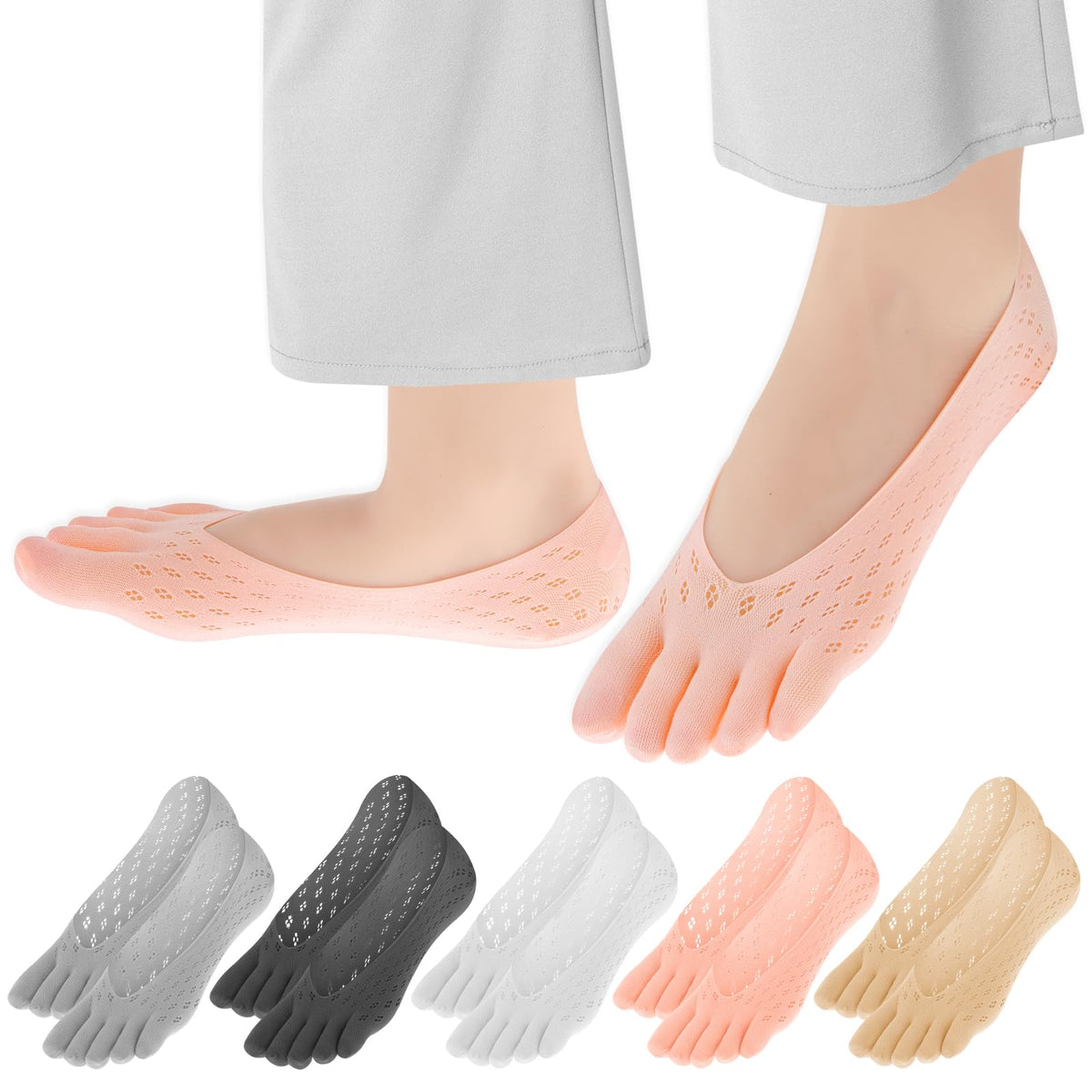 Aster five-pair orthopedic toe socks front view for natural toe spread.